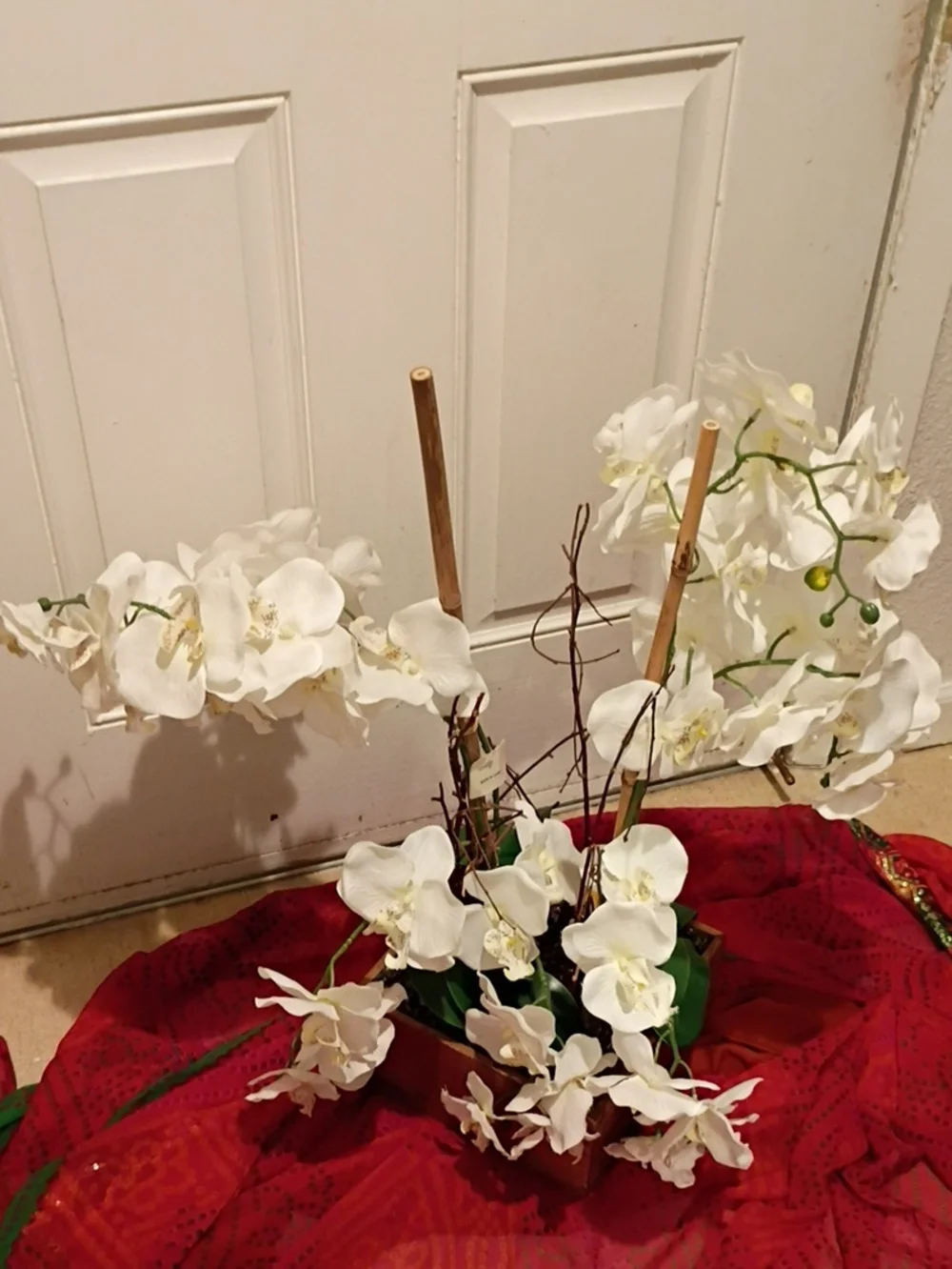 White Faux Phalaenopsis Orchid Arrangement - Elegant Silk Blooms